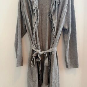 J. Jill Gray Belted Fringe Cardigan